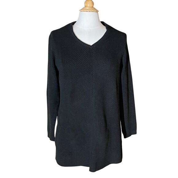 J. Jill Cotton Blend Black Oversized Textured Sweater V-Neck Long Sleeve Tunic S - Picture 1 of 14